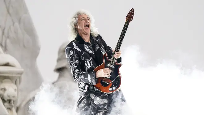 Brian May performing at the Platinum Party At The Palace at Buckingham Palace in 2022. (Photo by Alberto Pezzali - WPA Pool/Getty Images)