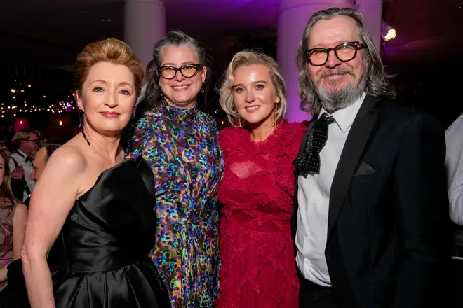 Gary Oldman with ex-wife Lesley Manville (far left), wife Gisele Schmidt (middle) and Sarah Lamb (right) in 2023