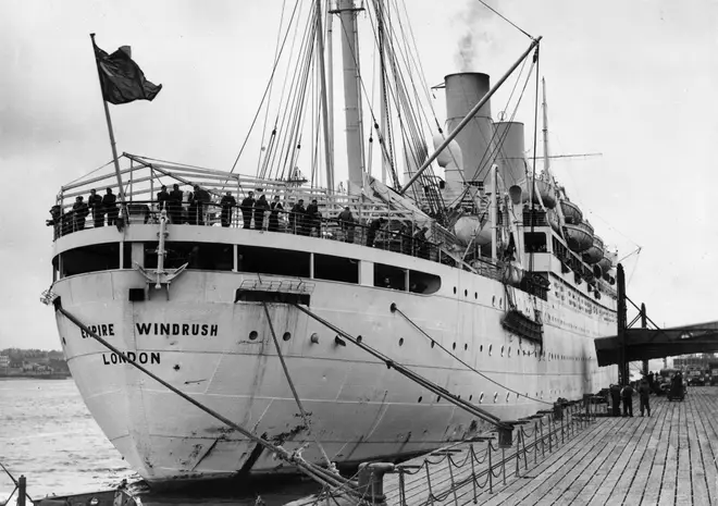 The British liner 'Empire Windrush' at port