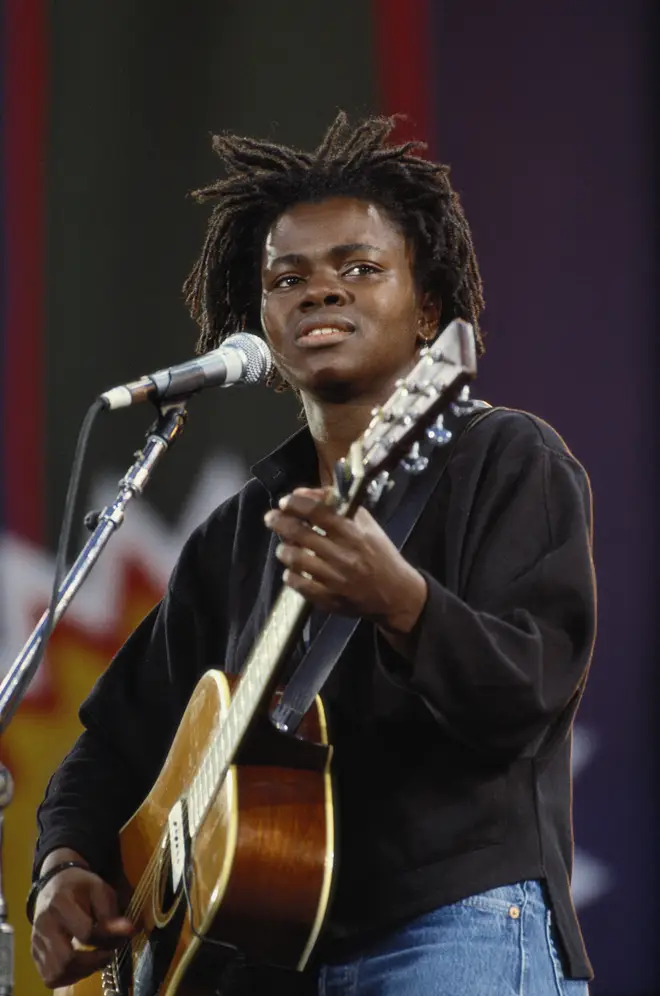 Tracy Chapman performing at a concert held to celebrate the release of African National Congress (ANC) leader Nelson Mandela from prison