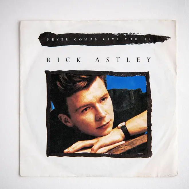 Picture cover of the seven inch single version of Never Gonna Give You Up by Rick Astley, which was released in 1987.