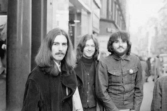 George Harrison with Eric Clapton (centre) and American singer Delaney Bramlett in 1969. (Photo by Birmingham Post & Mail/Mirrorpix/Mirrorpix via Getty Images)