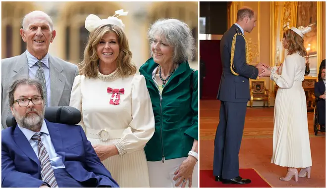 Kate Garraway received her MBE today from Prince of Wales as her family and husband Derek Draper proudly looked on.