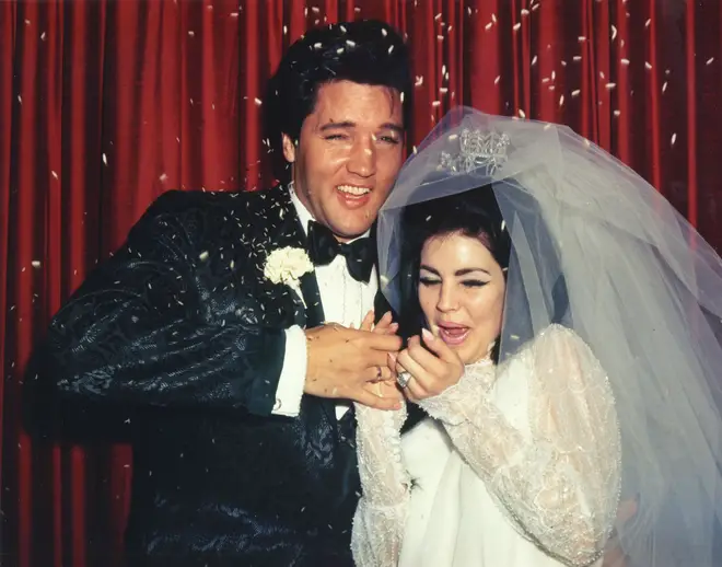 Elvis and Priscilla Presley on their wedding day in 1967. (Photo by Michael Ochs Archives/Getty Images)