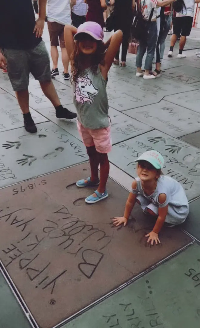 The two girls, Mabel, 11, and Evelyn, 9, accompanied their mum on a tour of the Hollywood Walk of Fame and Madame Tussauds.