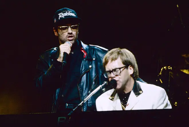 Elton and George frequently performed together throughout their careers. (Photo by Kevin Mazur/WireImage)