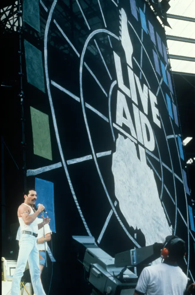 Freddie Mercury held 72,000 people inside Wembley Stadium in the palm of his hand at Live Aid. (Photo by FG/Bauer-Griffin/Getty Images)