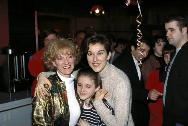 Claudette Dion, 74, appeared on TV in Quebec to give an update on the superstar singer's health (pictured left, with sister Celine, right, in 1995)