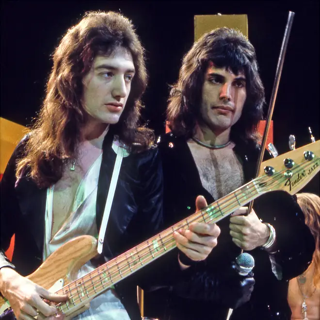 John Deacon and Freddie Mercury with Queen