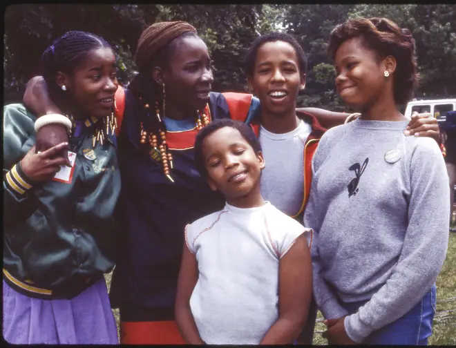 Rita Marley with her children Sharon, Stephen, Ziggy and Cedella in New York City. (Photo by Michel Delsol/Getty Images)