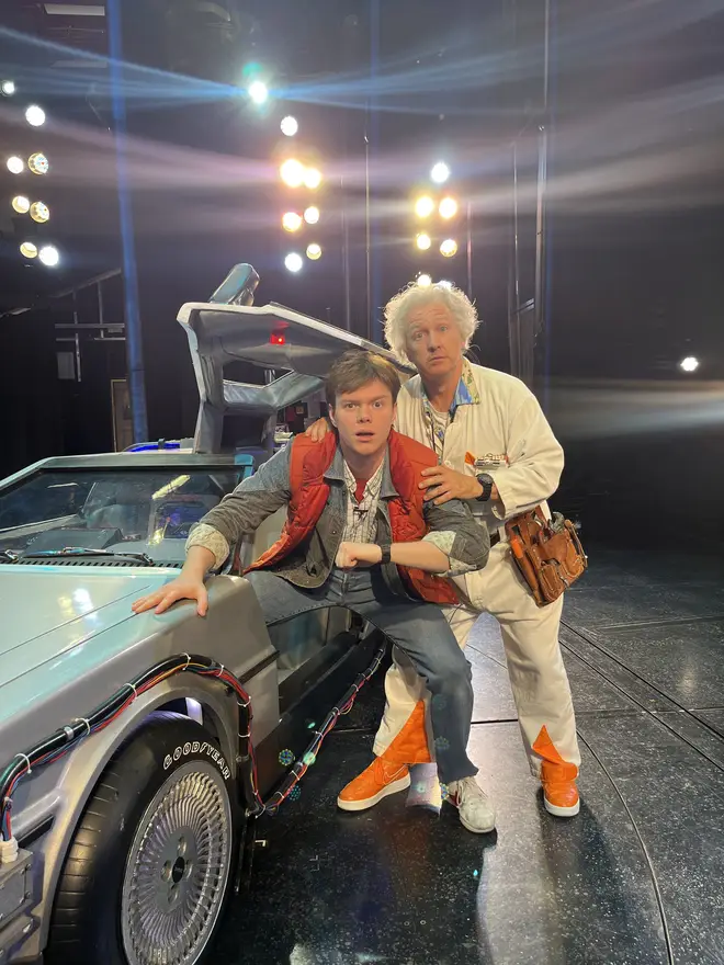 Ben Joyce as Marty McFly and Cory English as Doc Brown