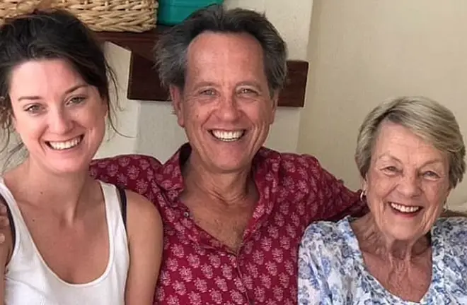 Richard E Grant (centre) pictured with daughter Olivia (left) and his late mother Leonne (right)
