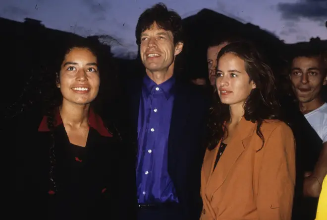Mick Jagger with daughters Karis and Jade in 1995