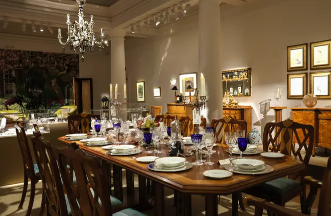 Freddie Mercury's dining room has been perfectly recreated for the auction (pictured)