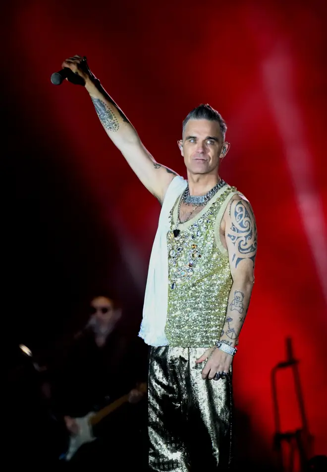 Robbie Williams performed across two nights at Heritage Live in Sandringham, and brought an old friend with him. (Photo by Gus Stewart/Redferns)
