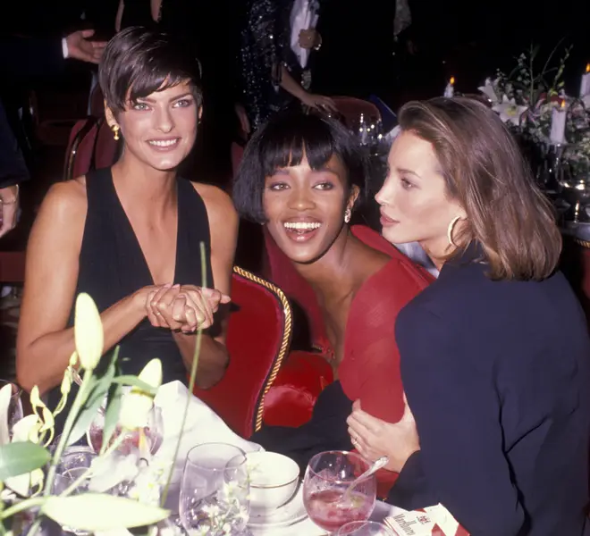 (L to R): Linda Evangelista, Naomi Campbell and Christy Turlington pictured in 1989.