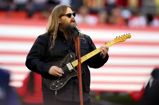 Chris Stapleton performing the national anthem at the 2023 Super Bowl. (Photo by Gregory Shamus/Getty Images)