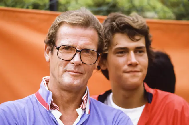 Roger Moore pictured with son Christian in 1985.
