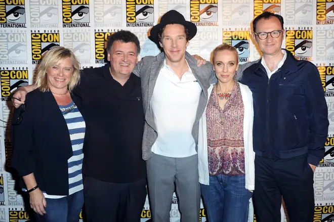 Amanda Abbington and the Sherlock team in 2016