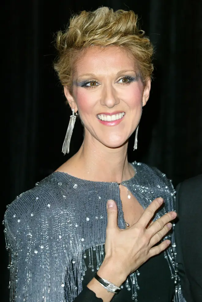 Celine Dion pictured with short hair in 2003.
