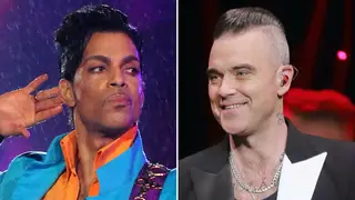 Robbie Williams and music superstar Prince reportedly 'jammed' together at a private party, just one year before Robbie left Take That.