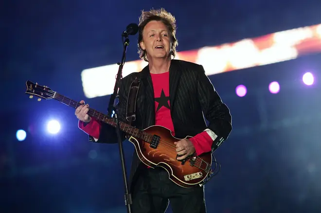 Paul McCartney pictured playing the Super Bowl in 2006.
