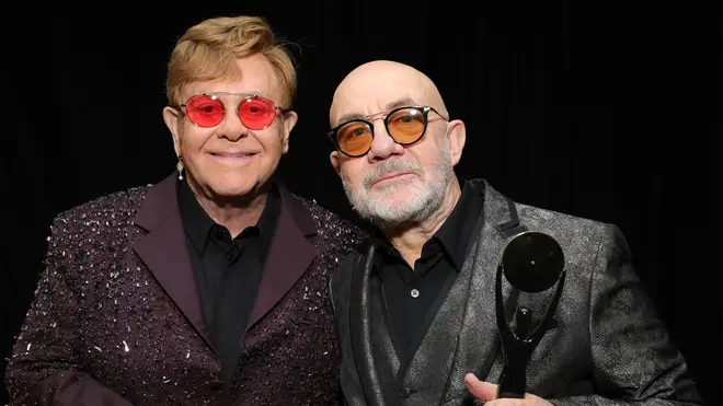 Elton John and Bernie Taupin at the Rock and Roll Hall of Fame