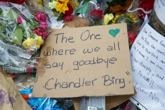 Matthew Perry fans continue to leave tributes to the late Friends star at the sitcom's iconic apartment building in New York. (Photo by MEGA/GC Images)