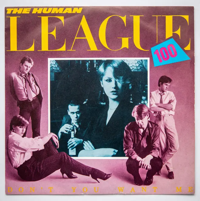 Picture cover of the seven inch single version of Don't You Want Me by The Human League, which was released in 1981.