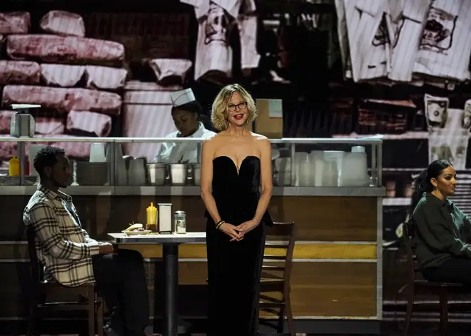 During Ryan's heartfelt tribute, the stage was transformed to recreate the iconic Katz's Delicatessen, providing a playful nod to the memorable scene from When Harry Met Sally...(pictured)