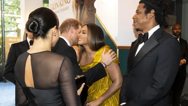 Prince Harry gives Beyoncé a kiss at The Lion King 2019 premiere