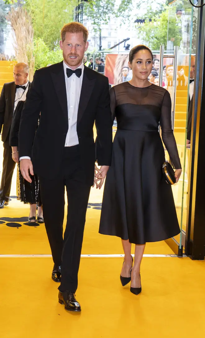 Prince Harry and Megan Markle arriving at The Lion King 2019 premiere in London