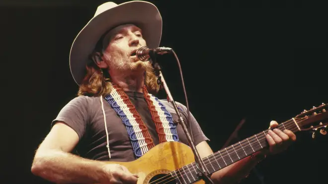 Willie Nelson on stage in 1975