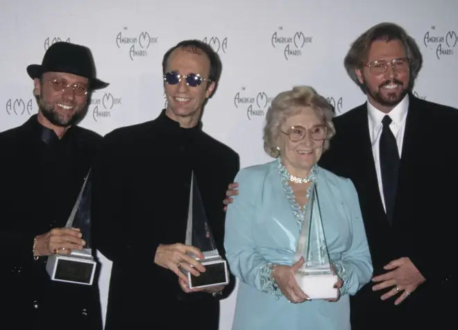 The Bee Gees pictured with their mum Barbara Gibb in 1997.