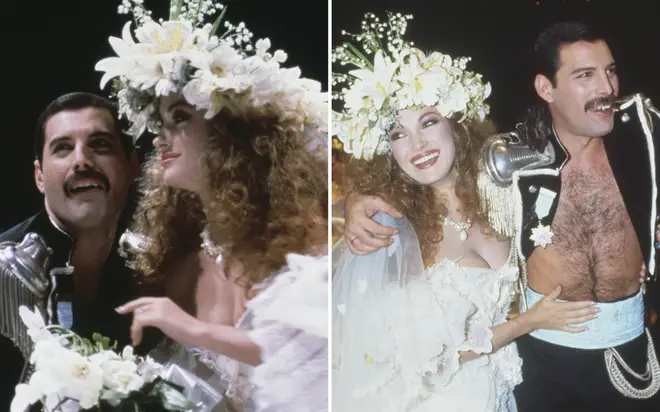 At the Royal Albert Hall in 1985, legendary Queen frontman 'married' Bond girl Jane Seymour.