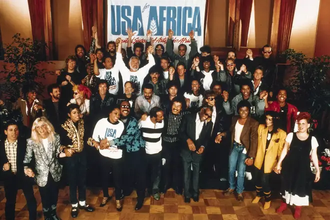 A star-studded lineup came together to record record-breaking 1985 charity single 'We Are The World'.