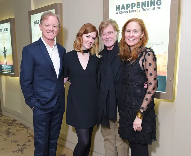 (L-R) James Redford, James's daughter Lena Redford, Robert Redford and Amy Redford