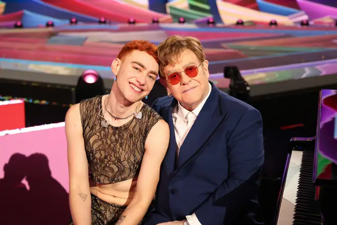 Olly Alexander and Elton John pictured at the 2021 Brit Awards