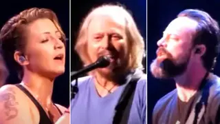 A video of Barry Gibb singing one of the Bee Gees greatest hits with his son Stephen and niece Samantha is a moment which will go down in music history.