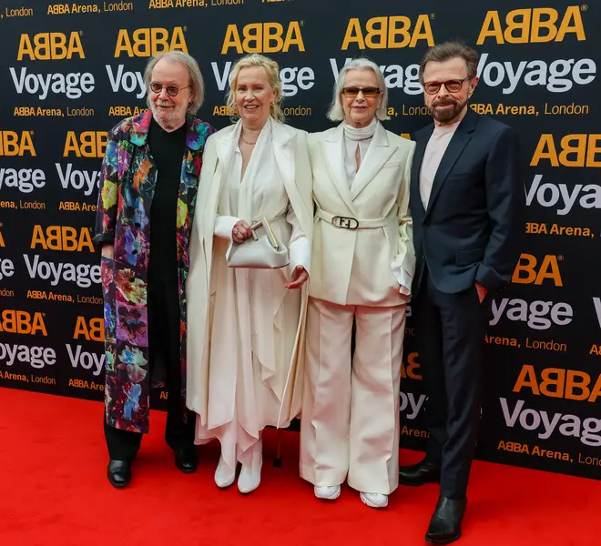 Benny Andersson, Agnetha Faltskog, Anni-Frid Lyngstad and Björn Ulvaeus reunited for the debut of ABBA Voyage in 2022. (Photo by David M. Benett/Dave Benett/Getty Images)