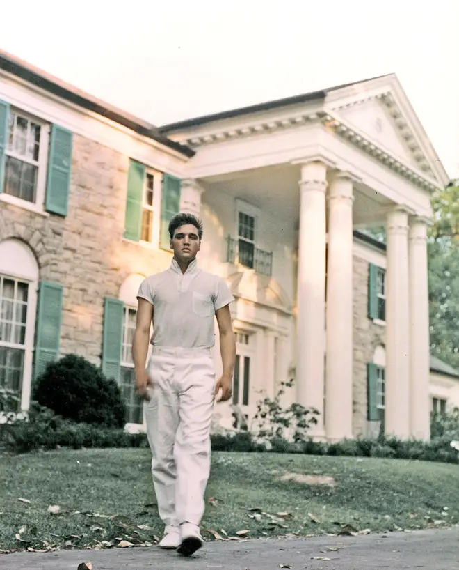 Elvis Presley outside his Graceland home