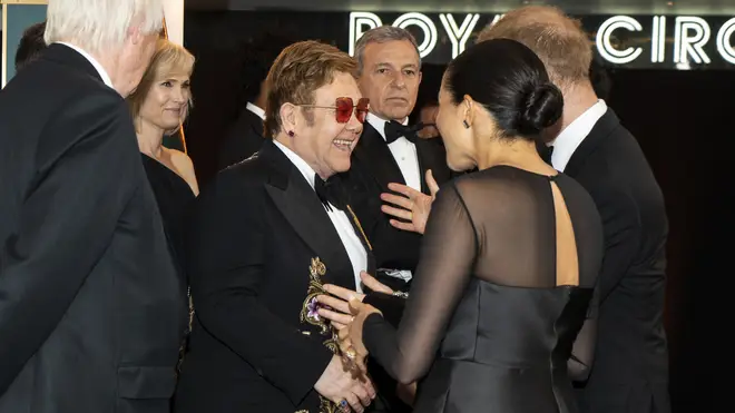 Elton meets Harry and Meghan at the Lion King premiere