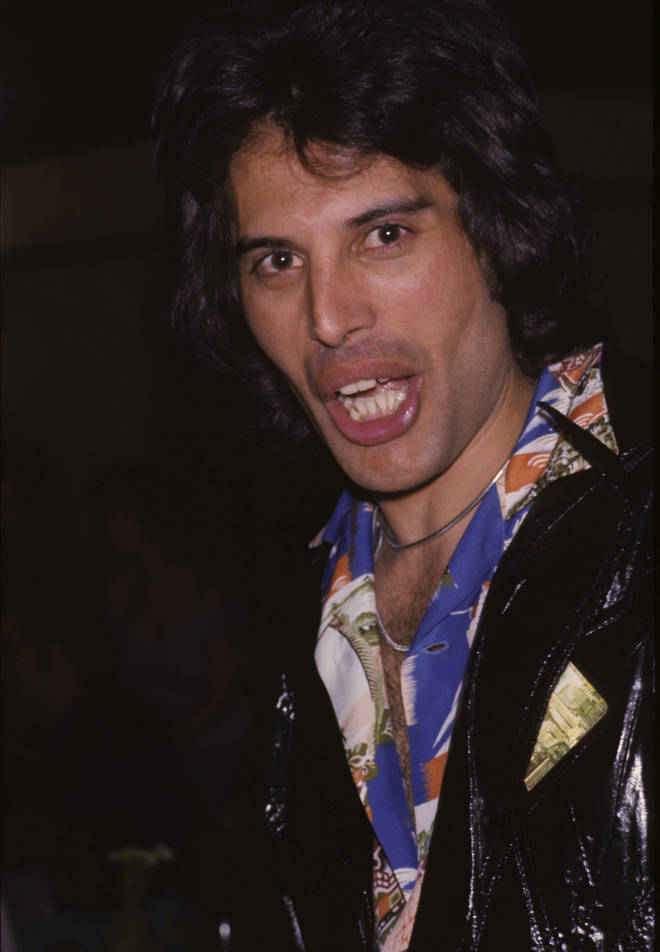 Freddie Mercury in signature PVC leather at a post-concert party in Las Vegas, Nevada in 1977.