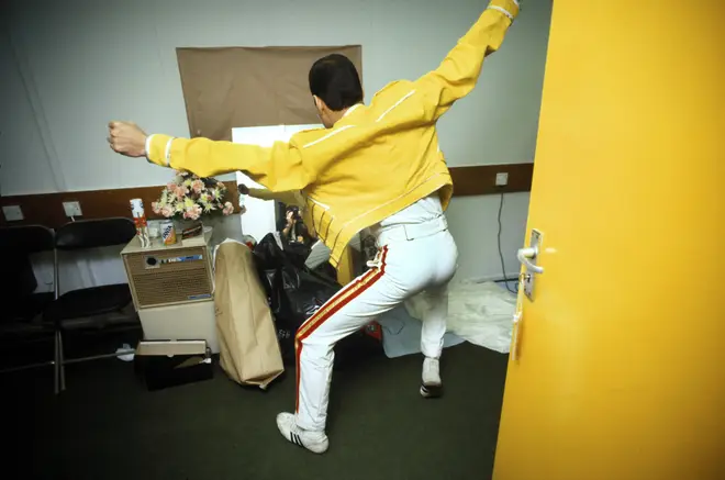 Freddie Mercury pictured in his dressing room backstage at Queen's famous Slane Castle, Ireland concert on July 5, 1986.