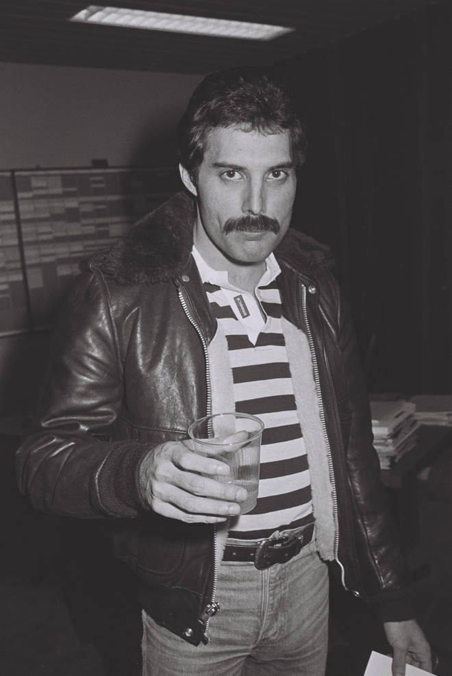 Freddie Mercury backstage at the Groenoordhal Leiden, Netherlands on November 27, 1980
