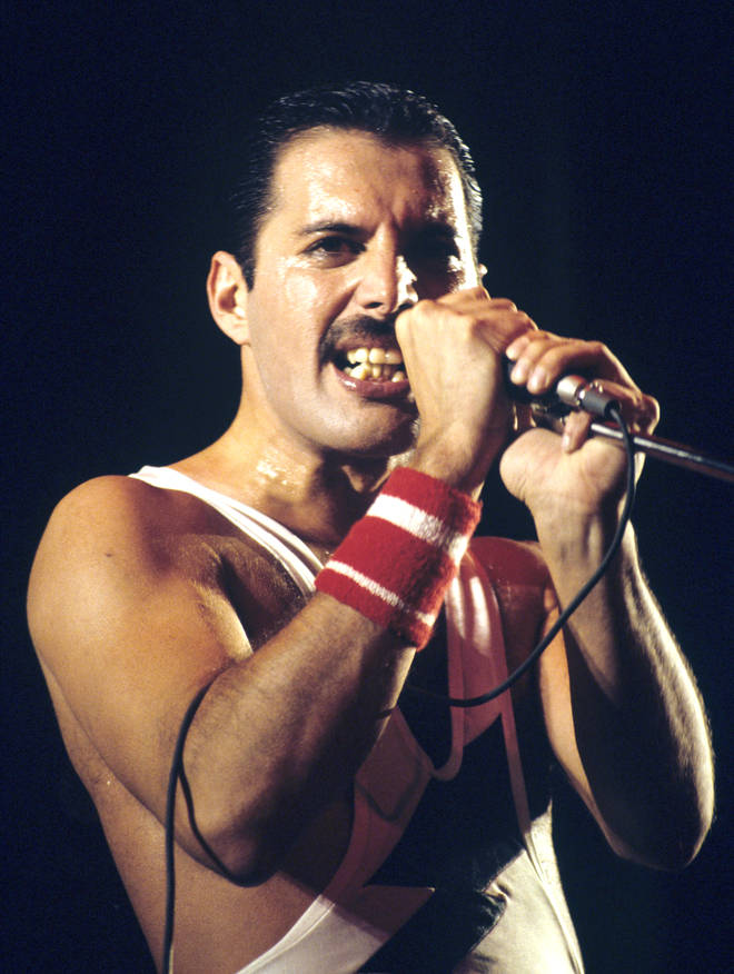 Freddie Mercury performing in 1984