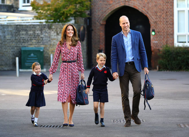 Princess Charlotte being dropped at the school gates by William and Kate in sweet first day video