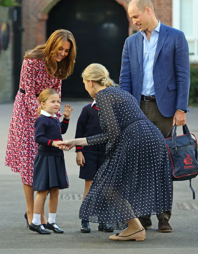 Princess Charlotte greeting the head of the lower school, Helen Haslem