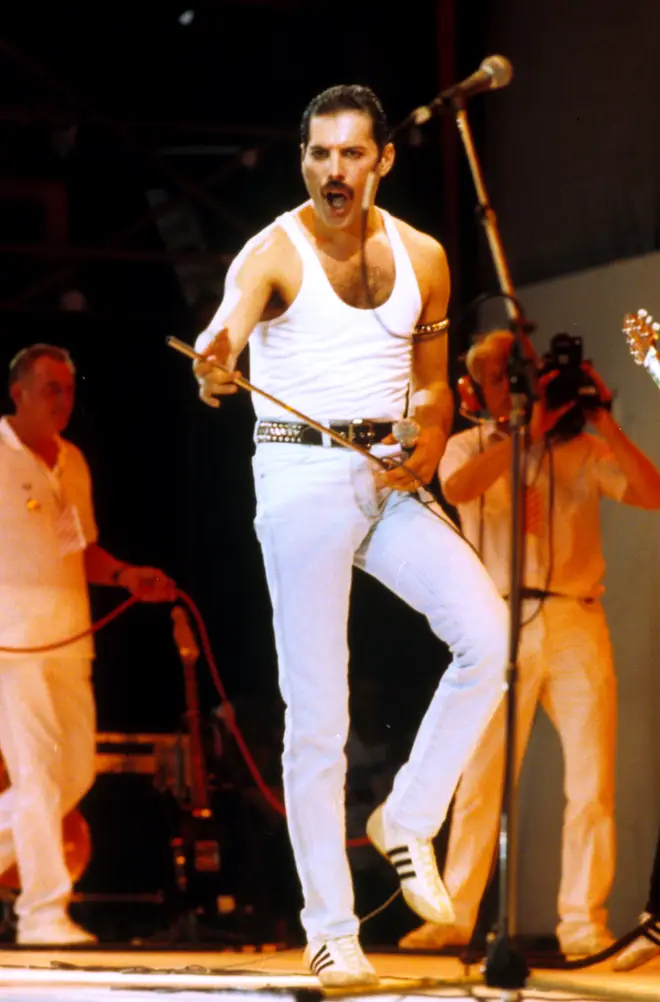 Freddie Mercury performing at Live Aid