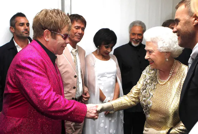 Sir Elton John meeting the Queen at her 2012 Diamond Jubilee concert